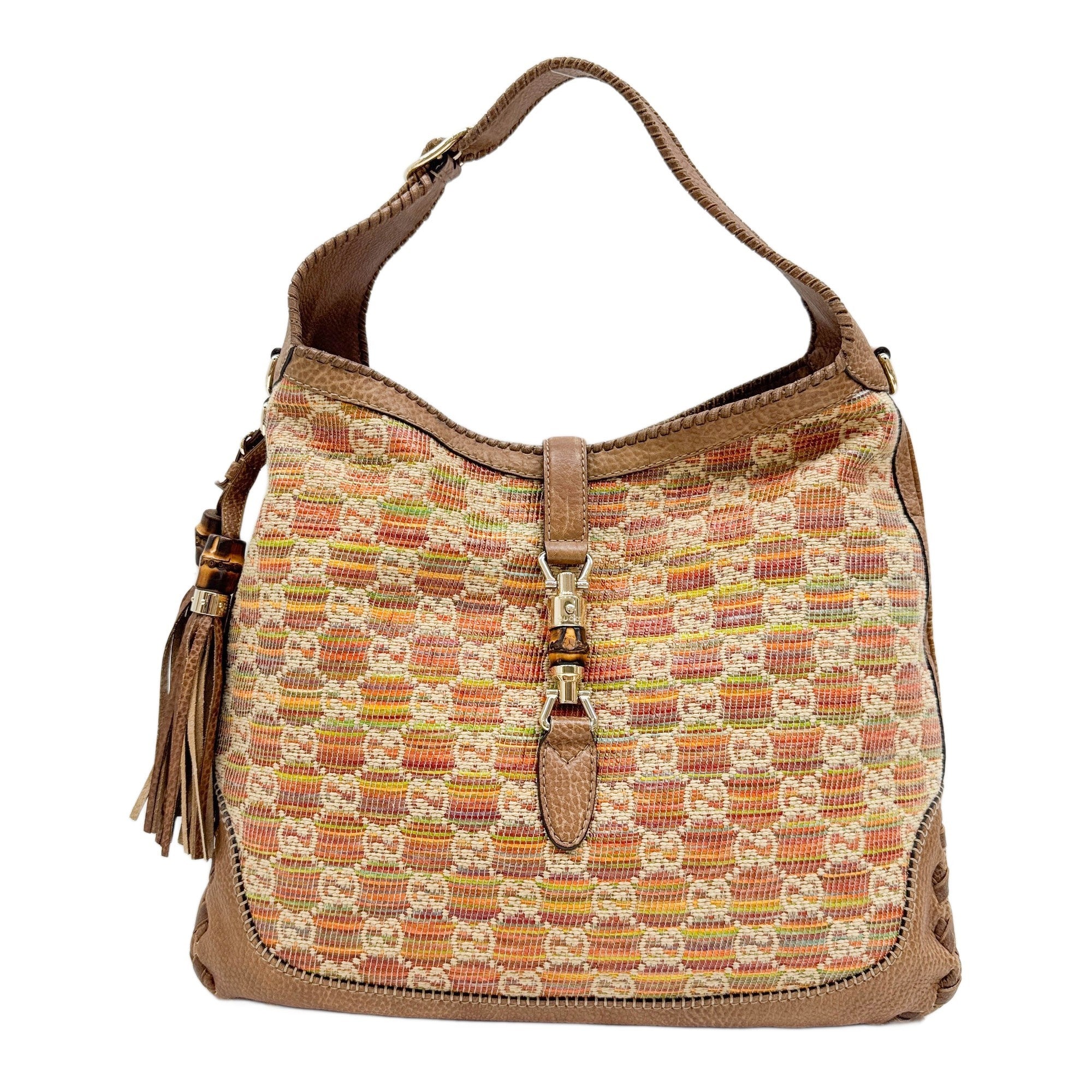 New Jackie GG Multicolor Raffia Two Way Bag