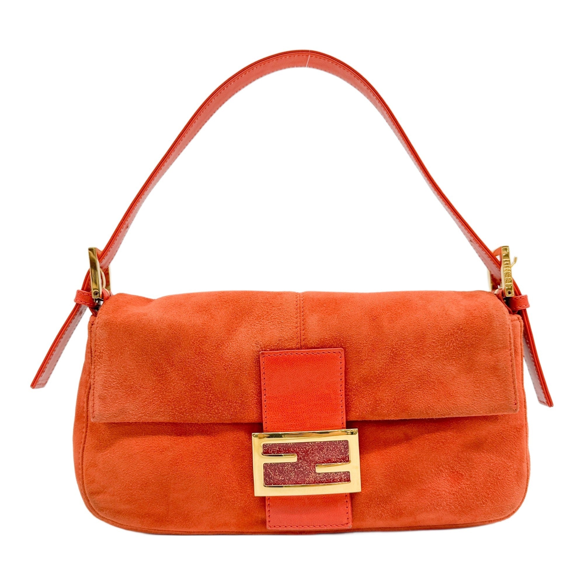 Baguette Orange Suede Shoulder Bag