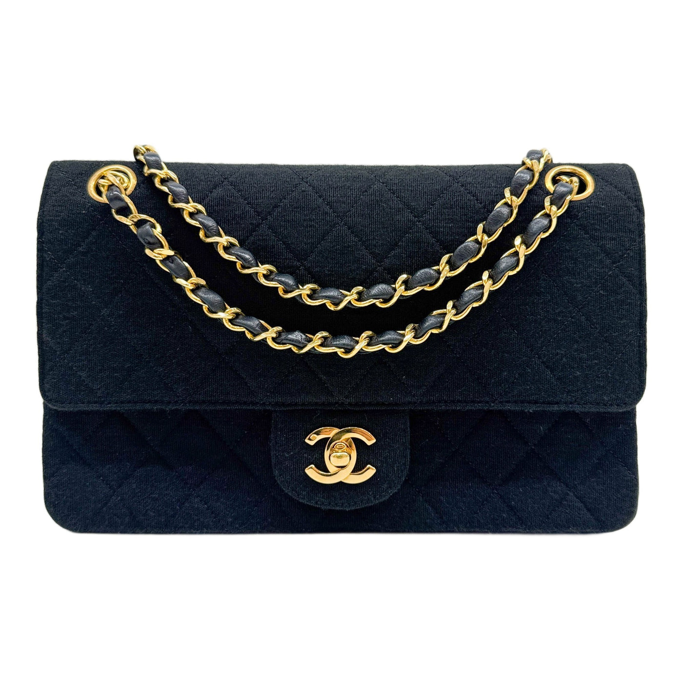 Medium Classic Double Flap 1986-1988 Matelasse Black Cotton Shoulder Bag