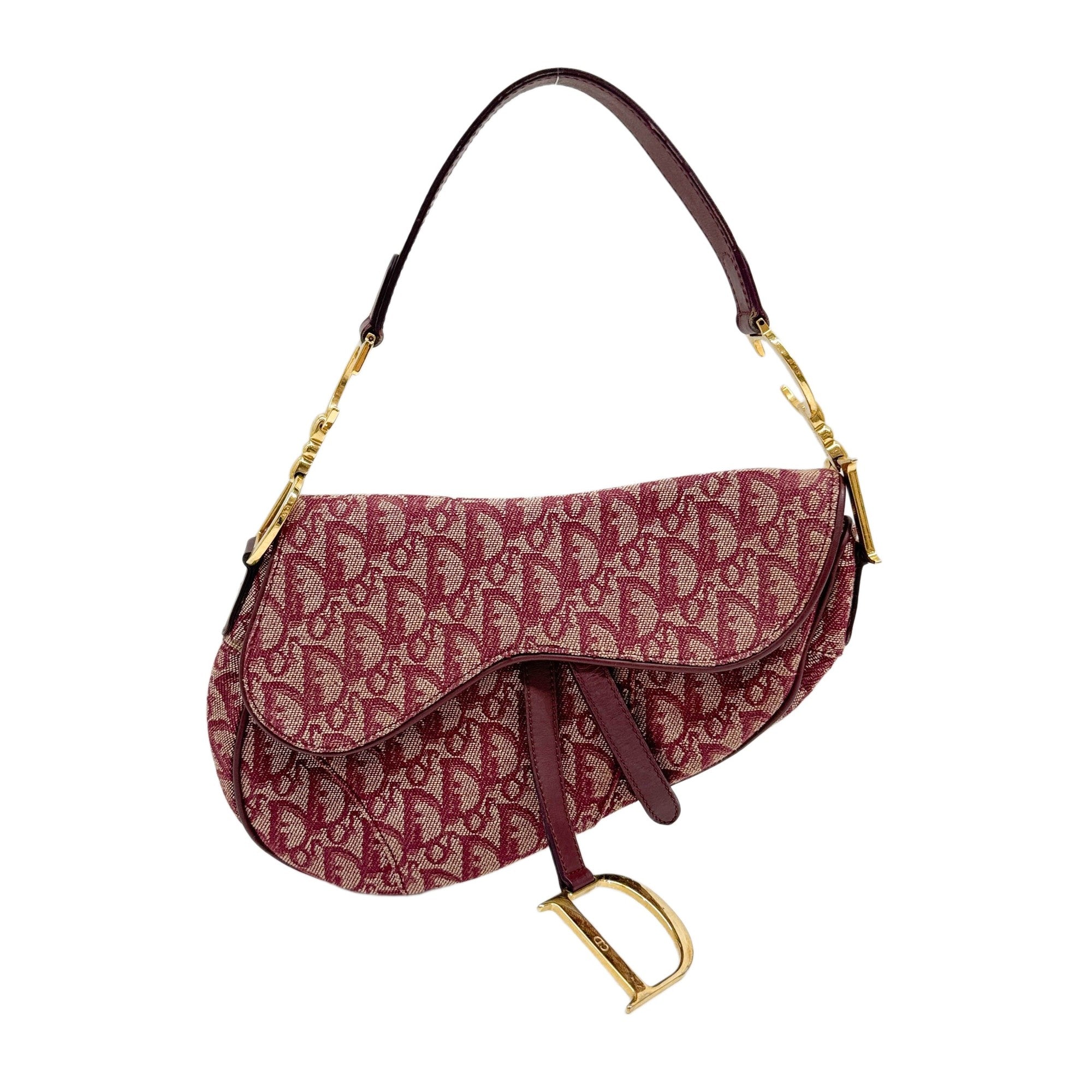 Saddle Leather Trim Red Trotter Canvas Shoulder Bag