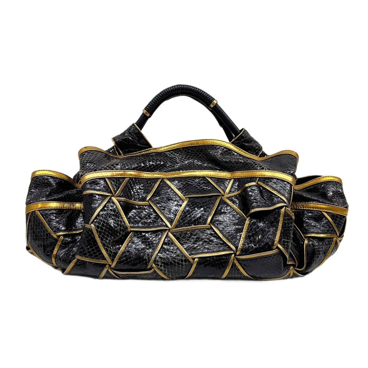 Special Edition Nappa Aire Fall/Winter 2007 Gold Trim Black Geometric Python Embossed Leather Tote Bag