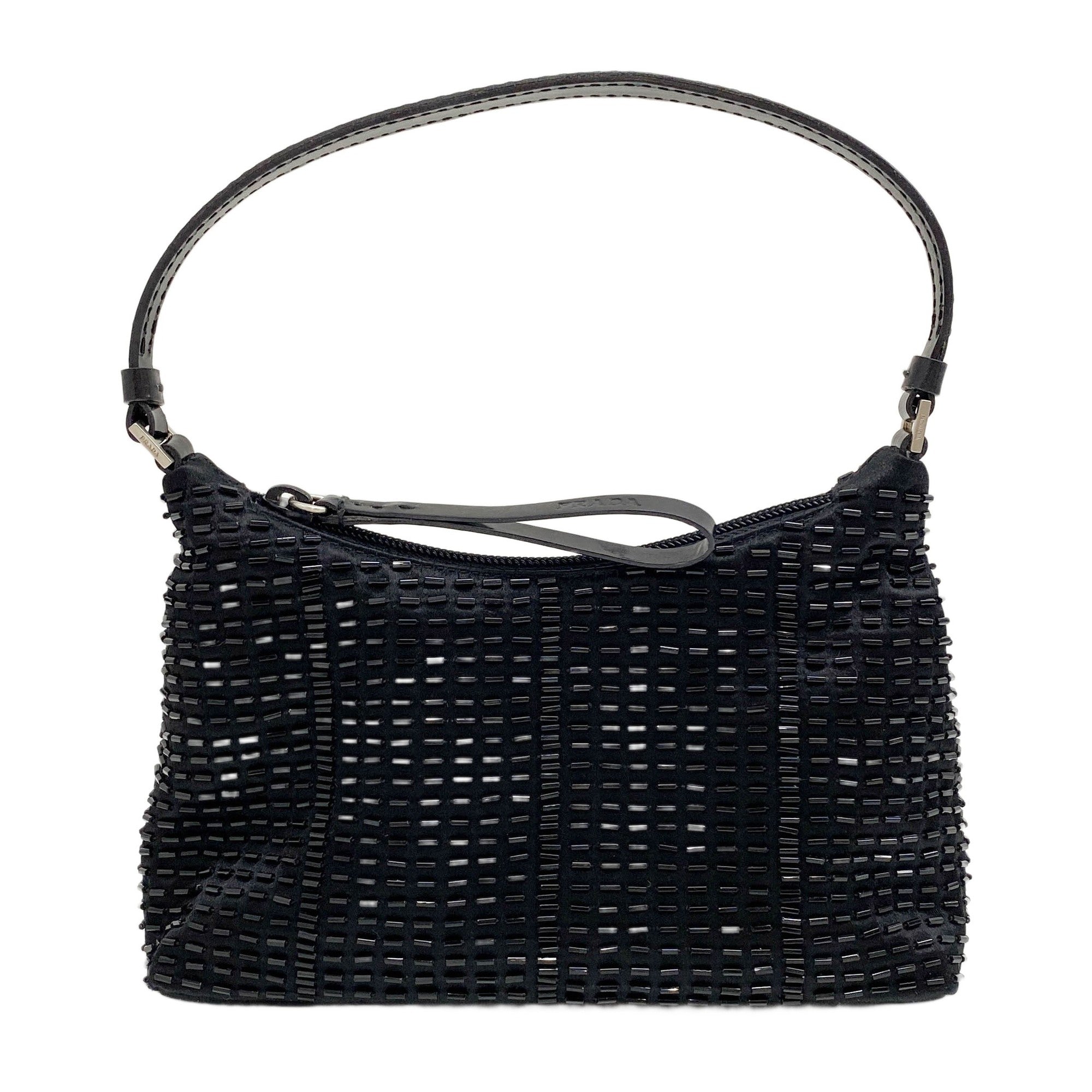Beaded Black Satin Hand Bag