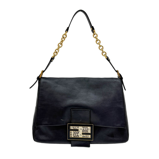 Maxi Mamma Baguette Black Leather Shoulder Bag