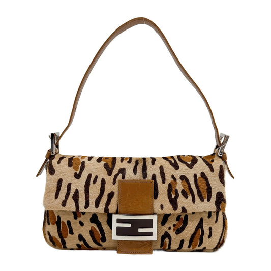 Baguette Brown Cheetah Print Pony Hair Shoulder Bag