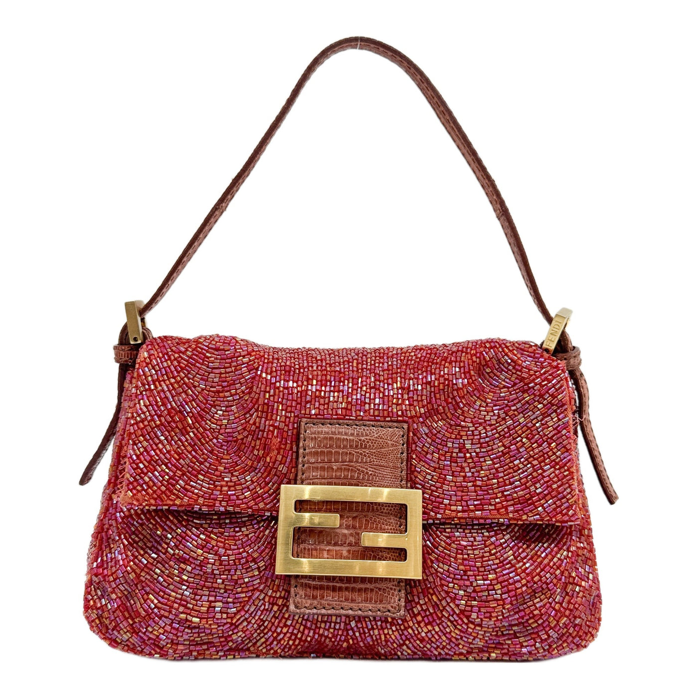 Mini Mamma Baguette Red Beaded Handle Bag