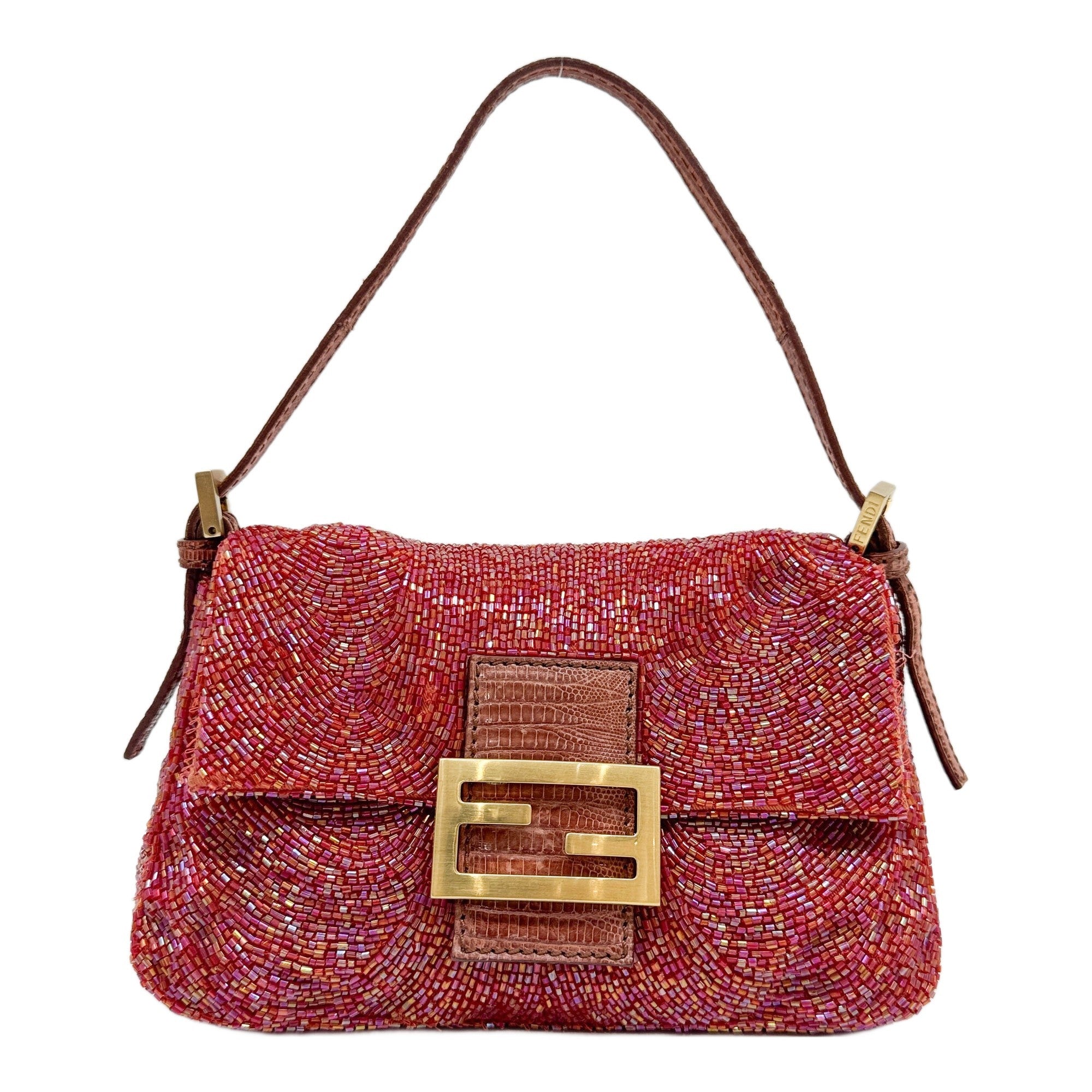Mini Mamma Baguette Red Beaded Handle Bag