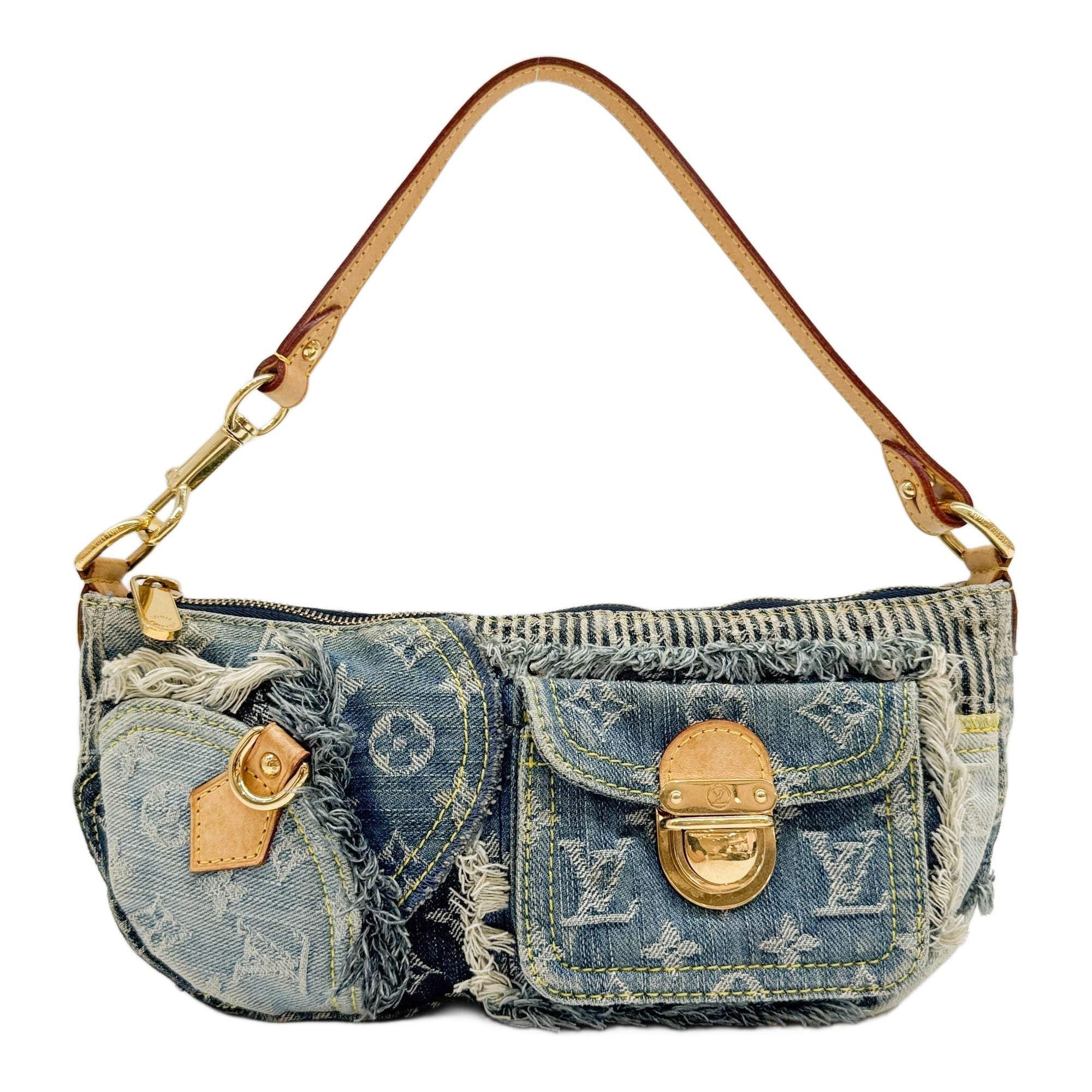 Pouchy Patchwork Blue Monogram Canvas Denim Shoulder Bag