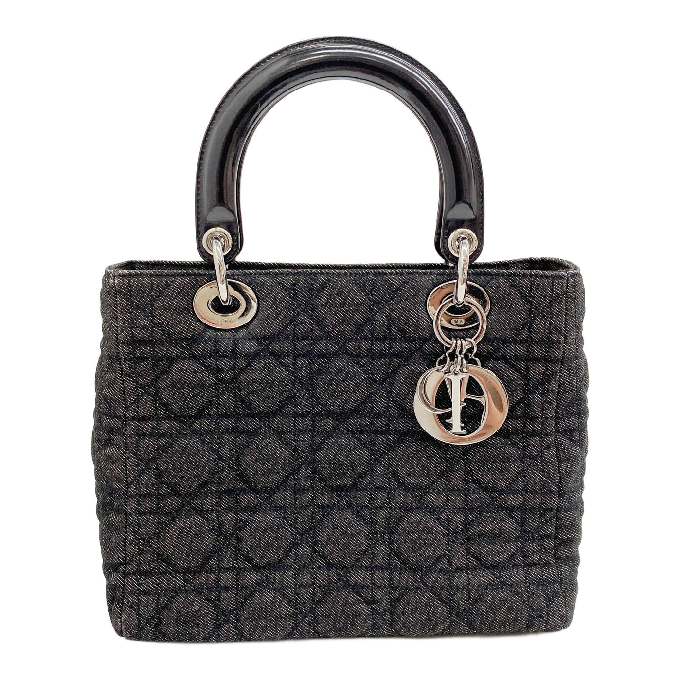 Medium Lady Dior Black Denim Handle Bag