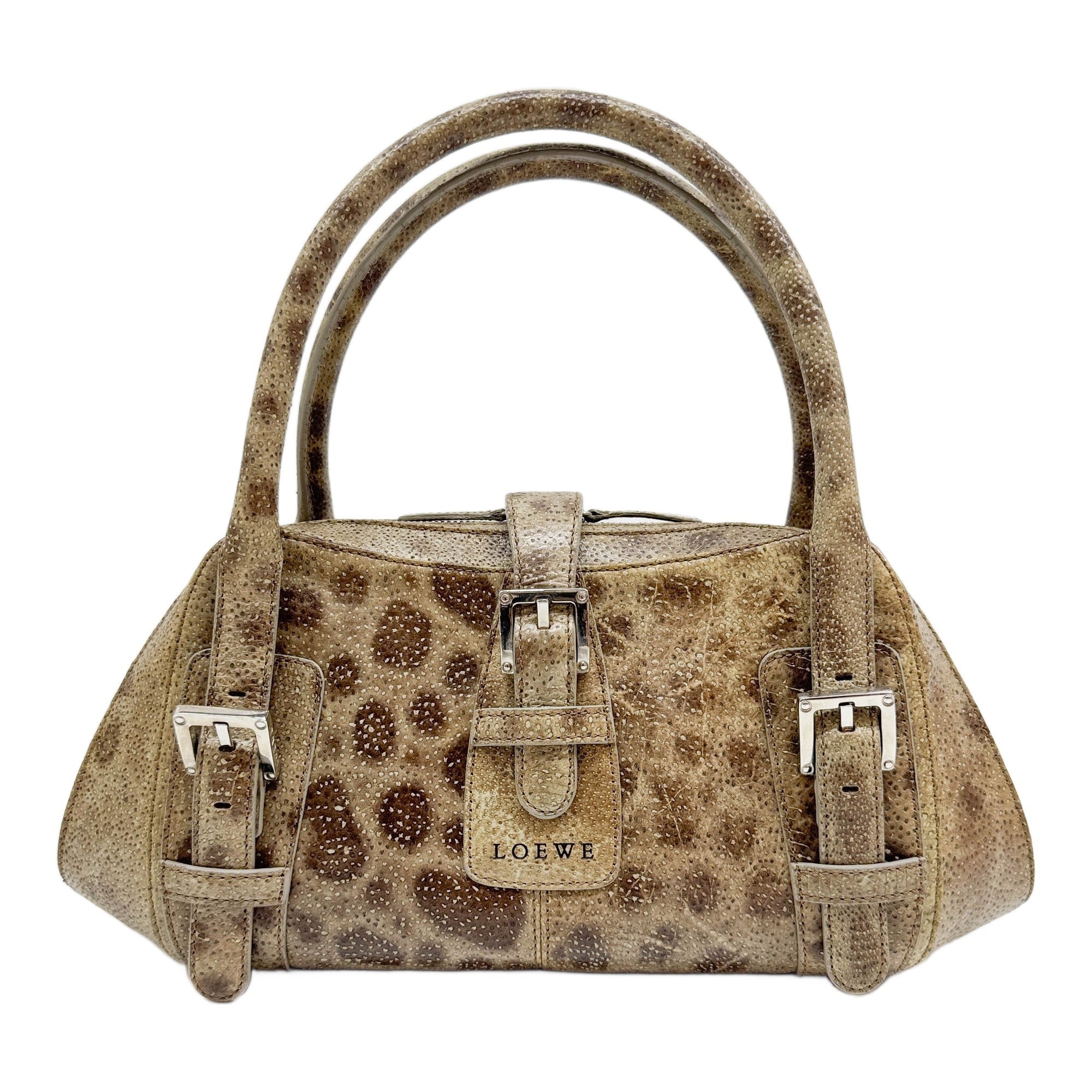 Senda Green Animal Print Leather Handle Bag