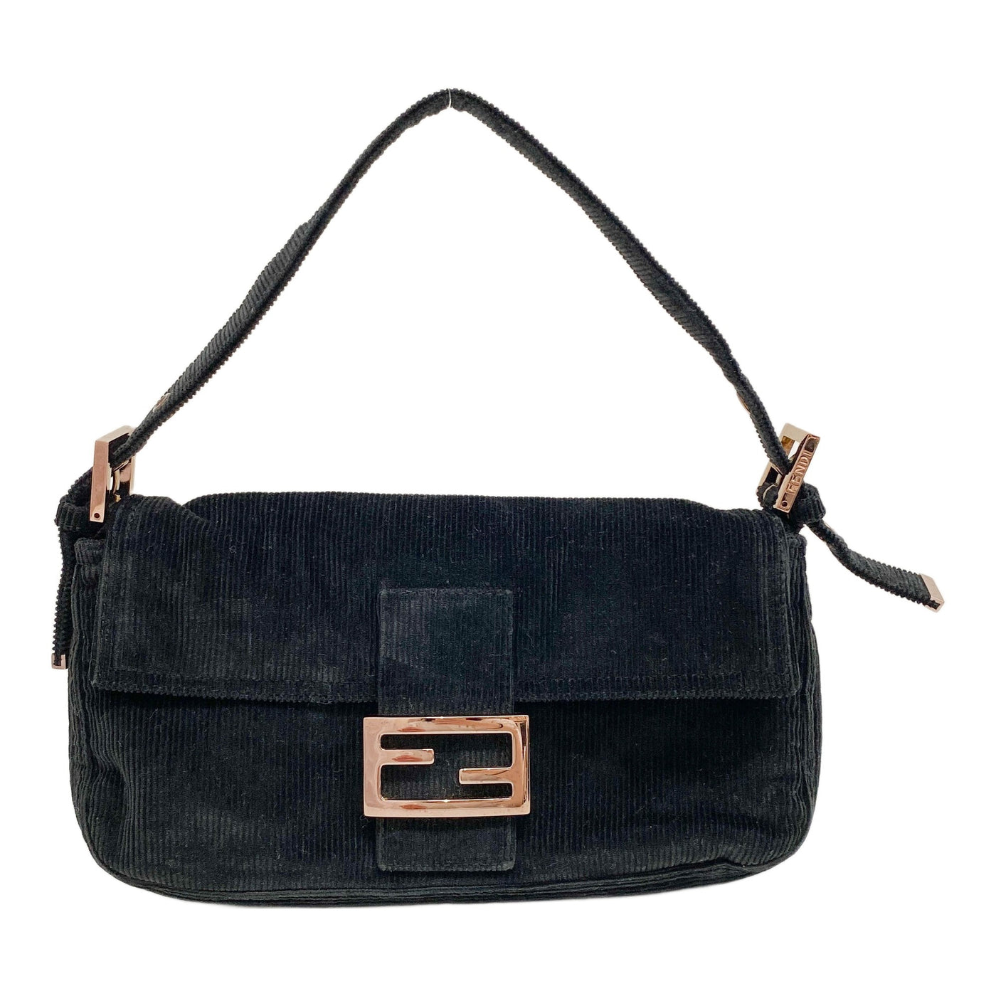 Baguette Black Corduroy Shoulder Bag