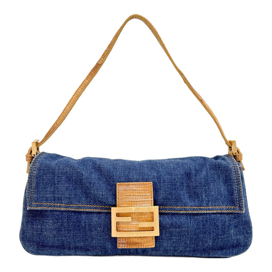 Baguette Lizard Trim Blue Denim Shoulder Bag