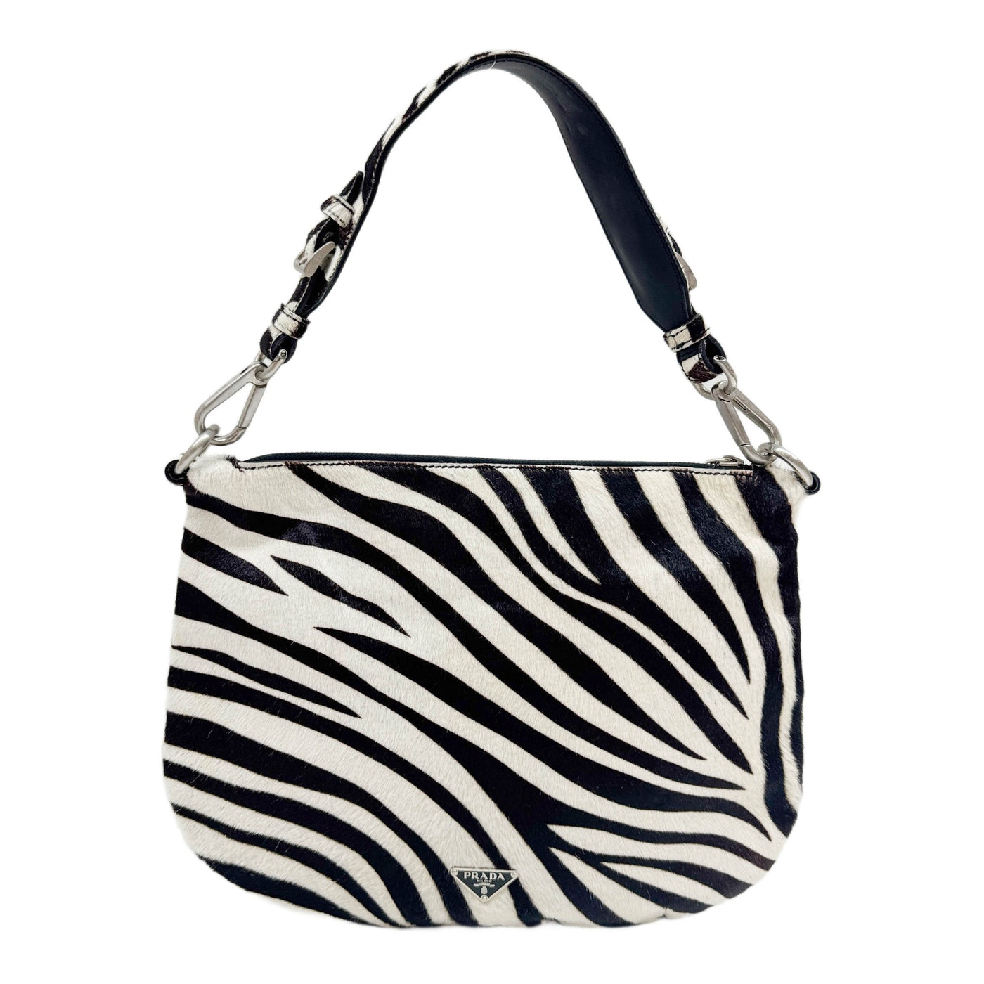 Brown & White Zebra Print Pony Hair Shoulder Bag