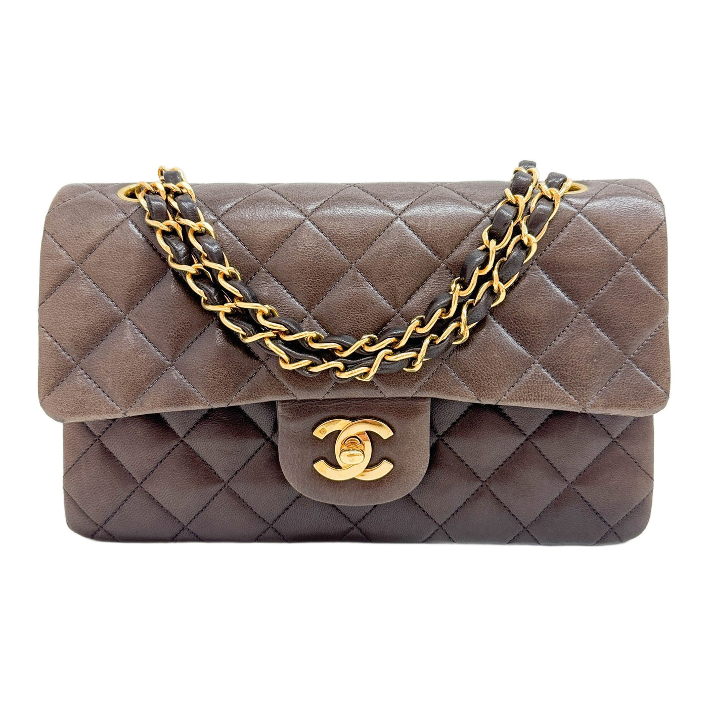 Small Classic Double Flap 1991-1994 Gold Hardware Matelasse Brown Leather Shoulder Bag
