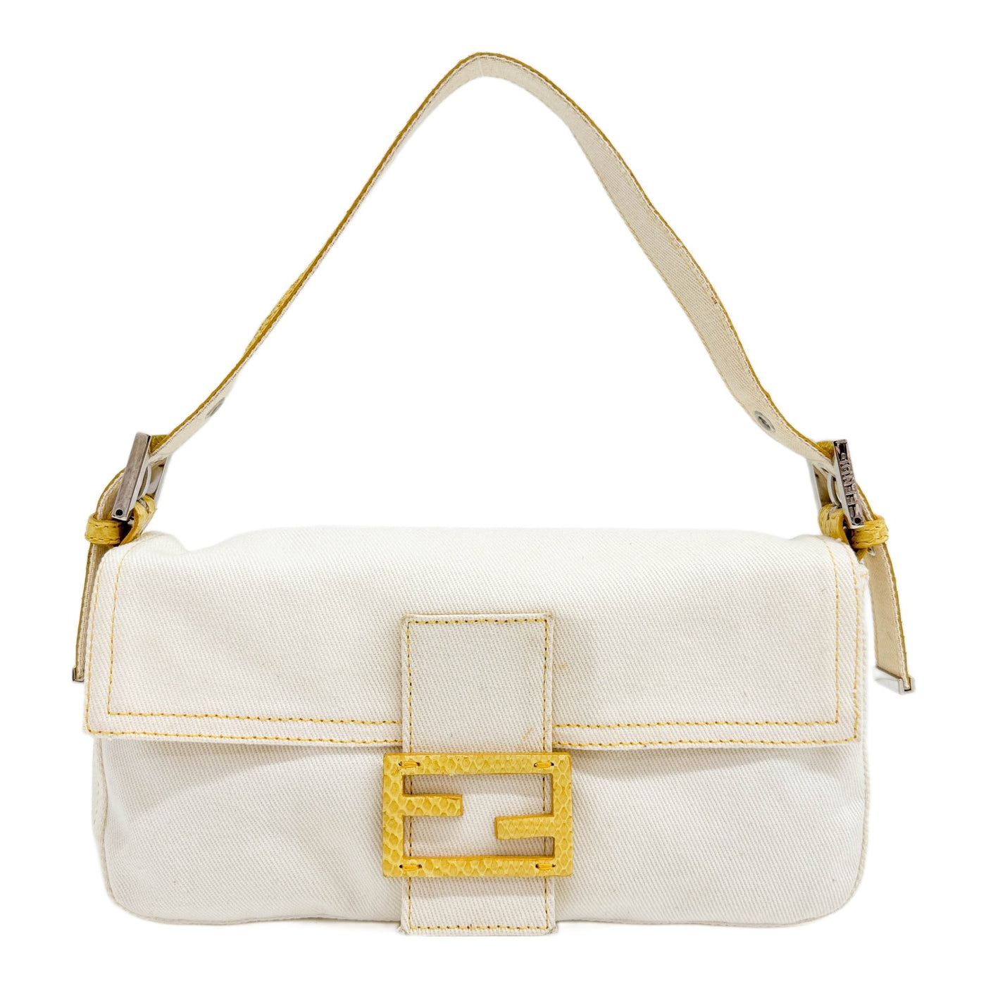 Baguette White Denim with Python Embossed Leather Shoulder Bag