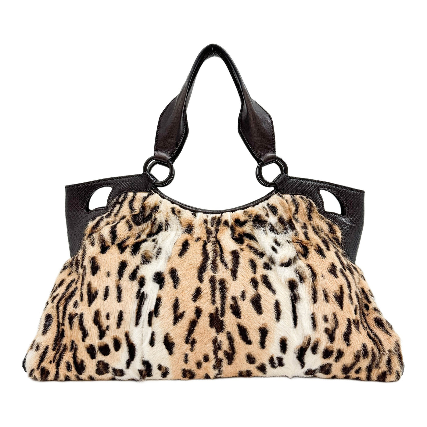Marcello Python Trim Brown Cheetah Print Pony Hair Shoulder Bag