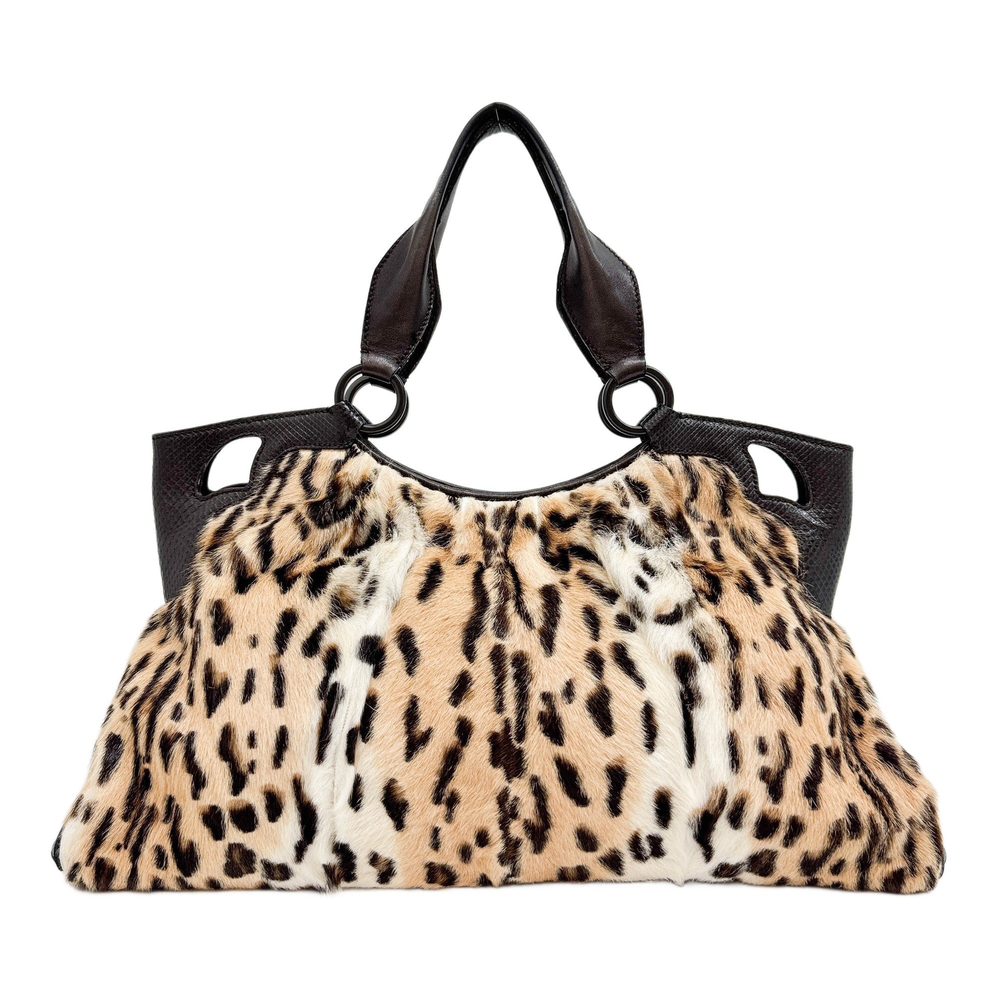 Marcello Python Trim Brown Cheetah Print Pony Hair Shoulder Bag