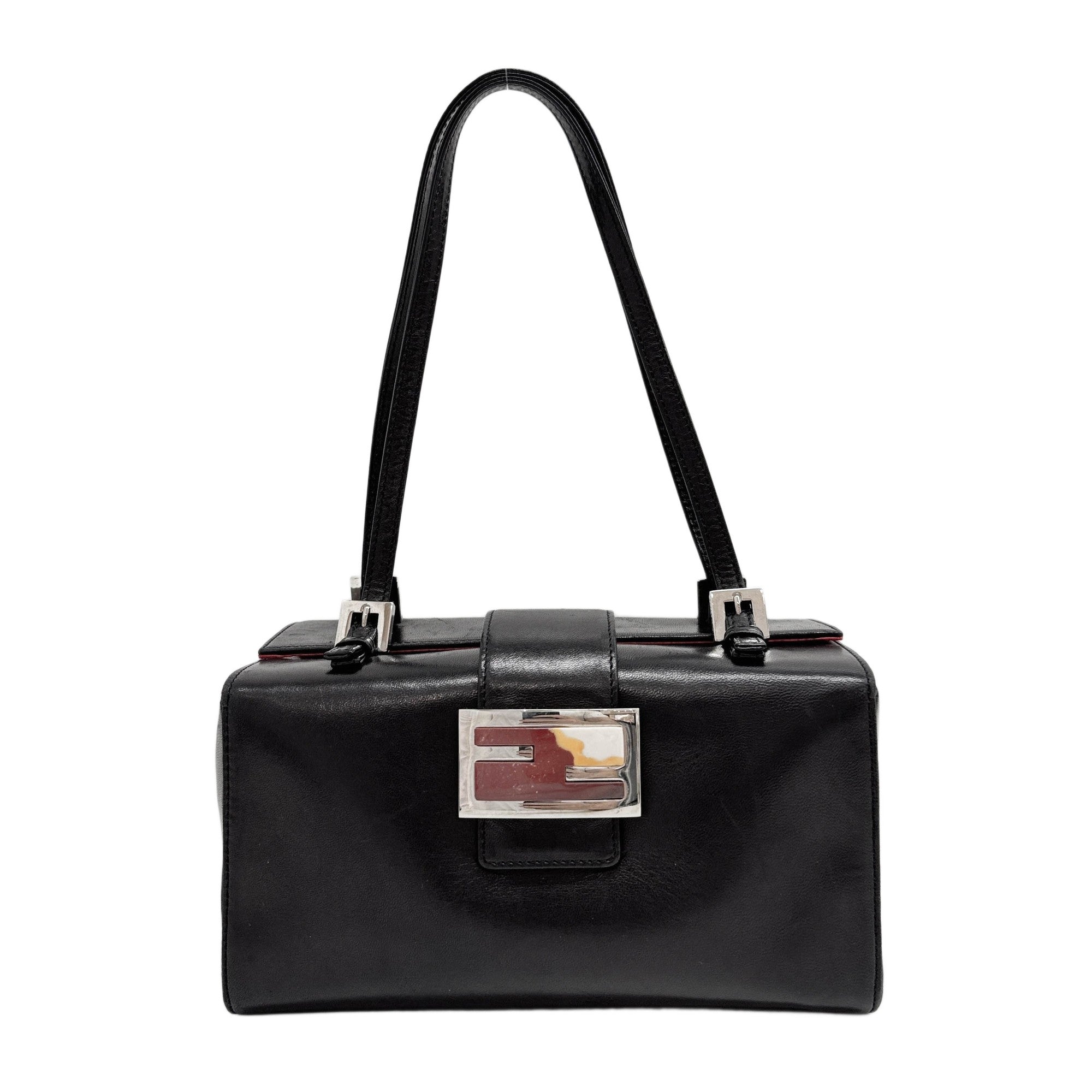 Bento Box Black Leather Handle Bag