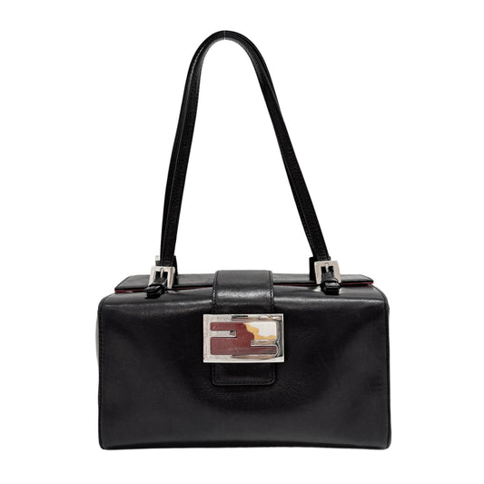 Bento Box Black Leather Handle Bag