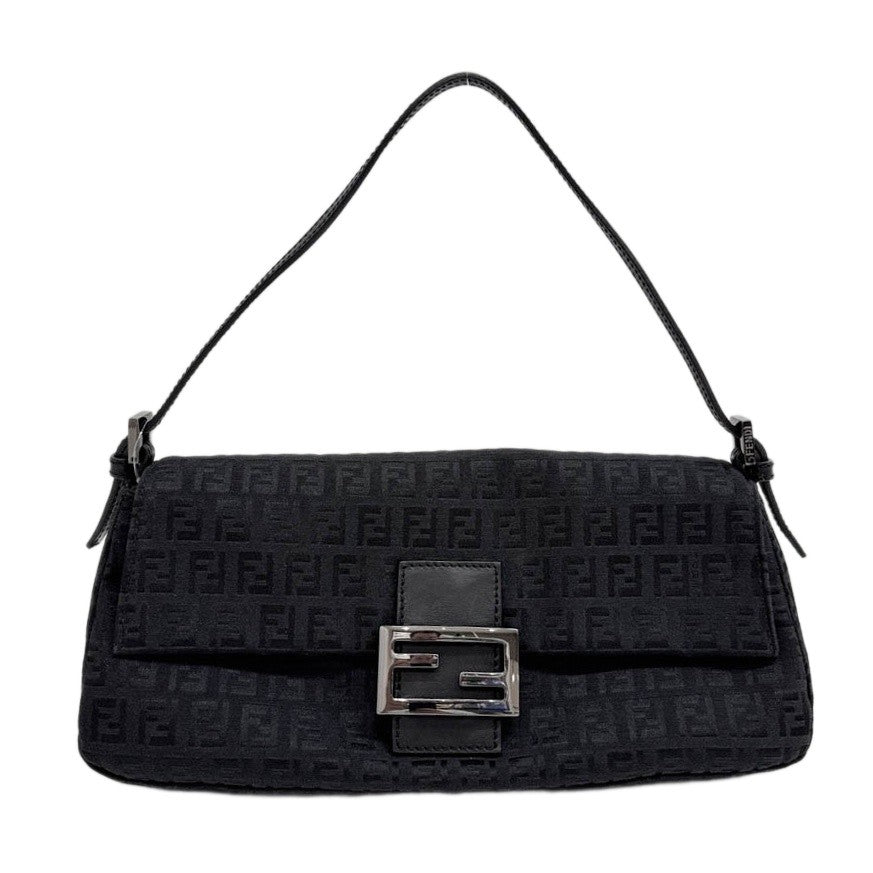 Mini Mamma Baguette Black Zucchino Canvas Shoulder Bag