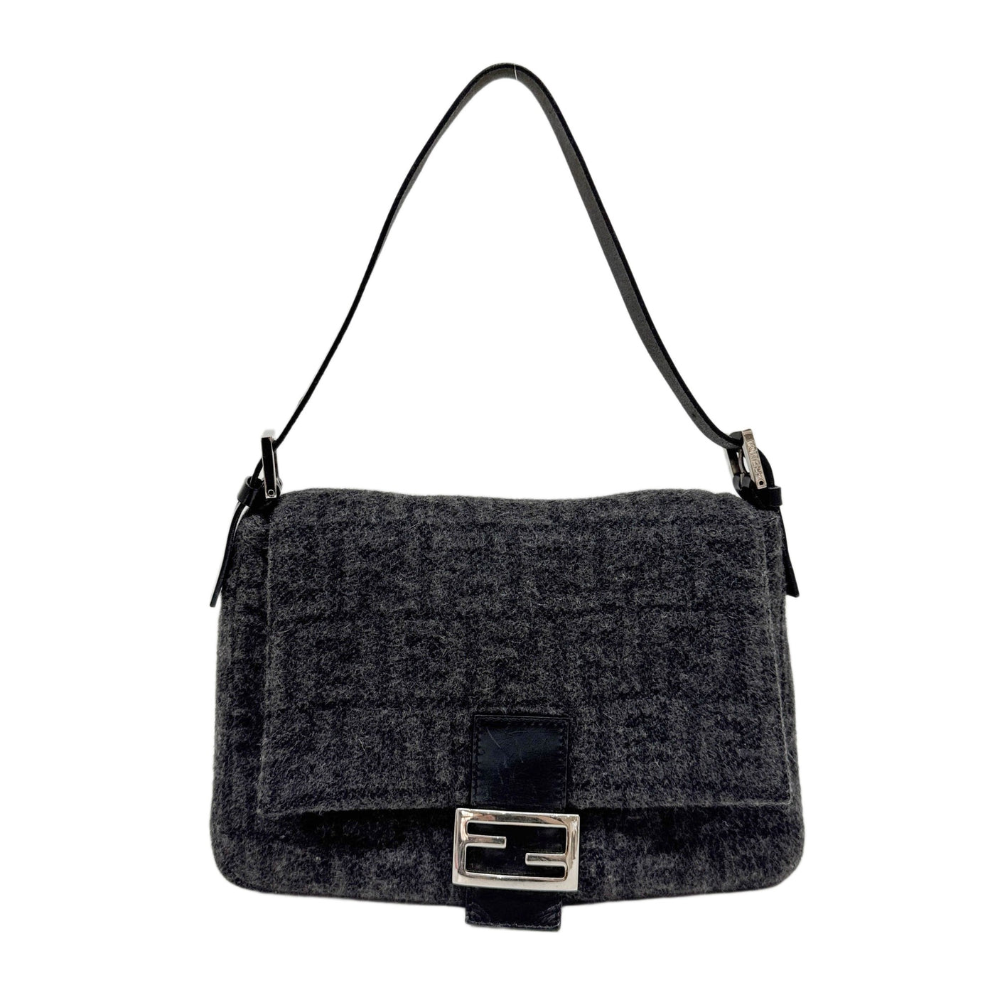 Mamma Baguette Grey Zucca Canvas Wool Shoulder Bag