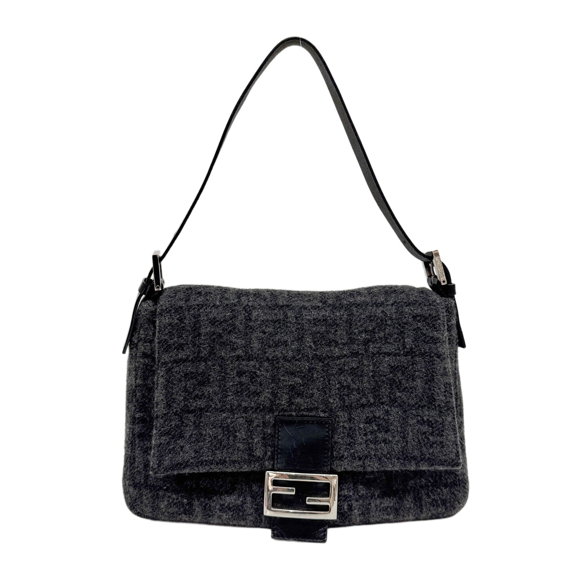 Mamma Baguette Grey Zucca Canvas Wool Shoulder Bag