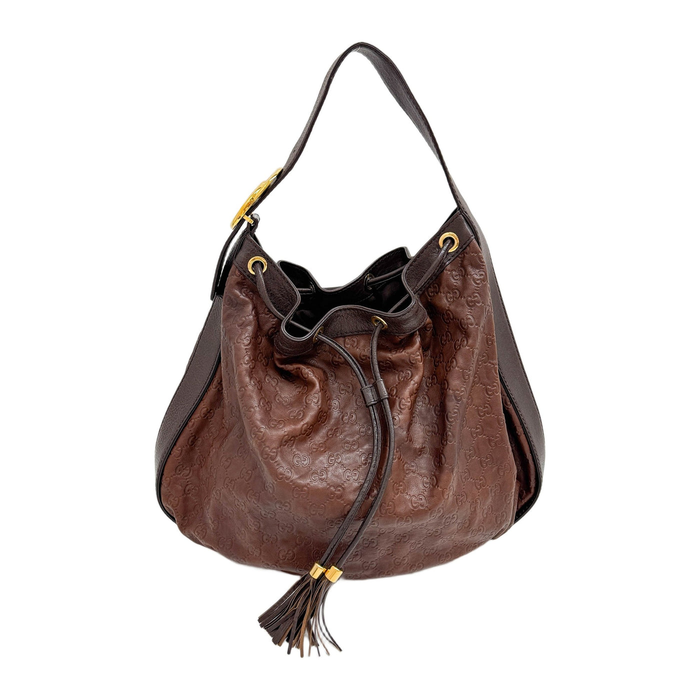 Guccissima Brown GG Canvas Drawstring Hobo Shoulder Bag