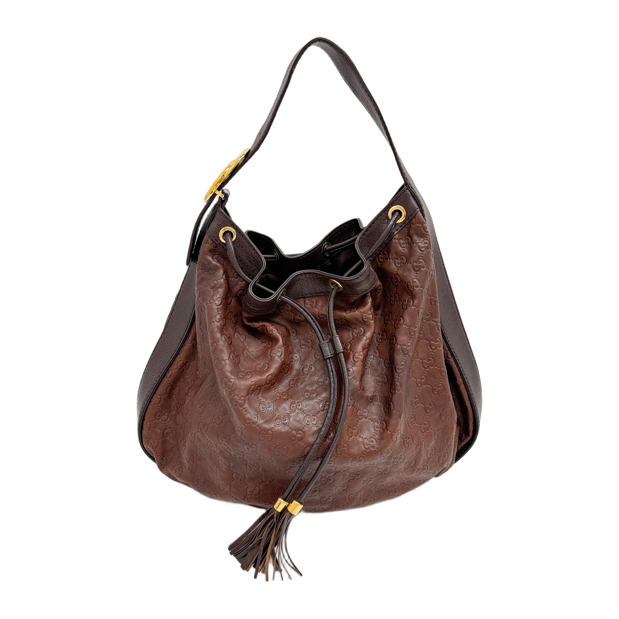 Guccissima Brown GG Canvas Drawstring Hobo Shoulder Bag