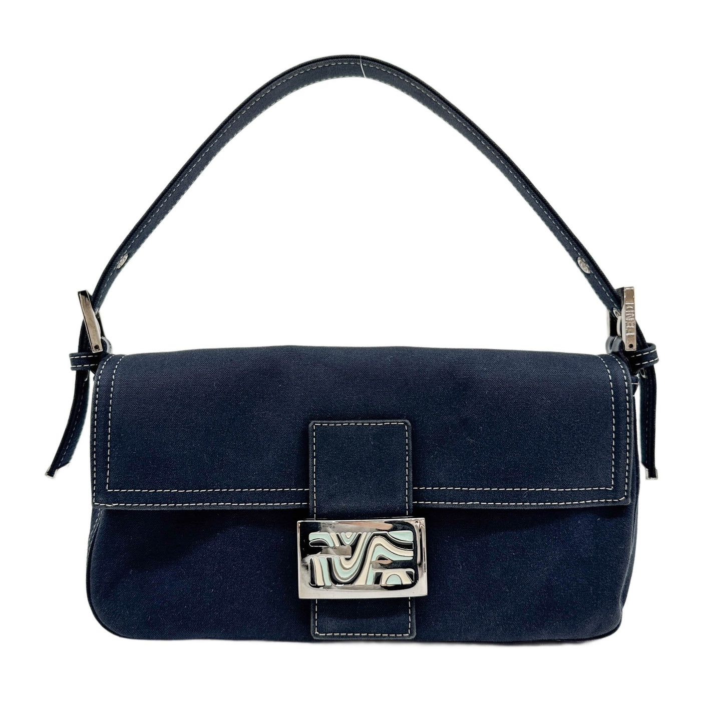 Baguette Blue Cotton Shoulder Bag