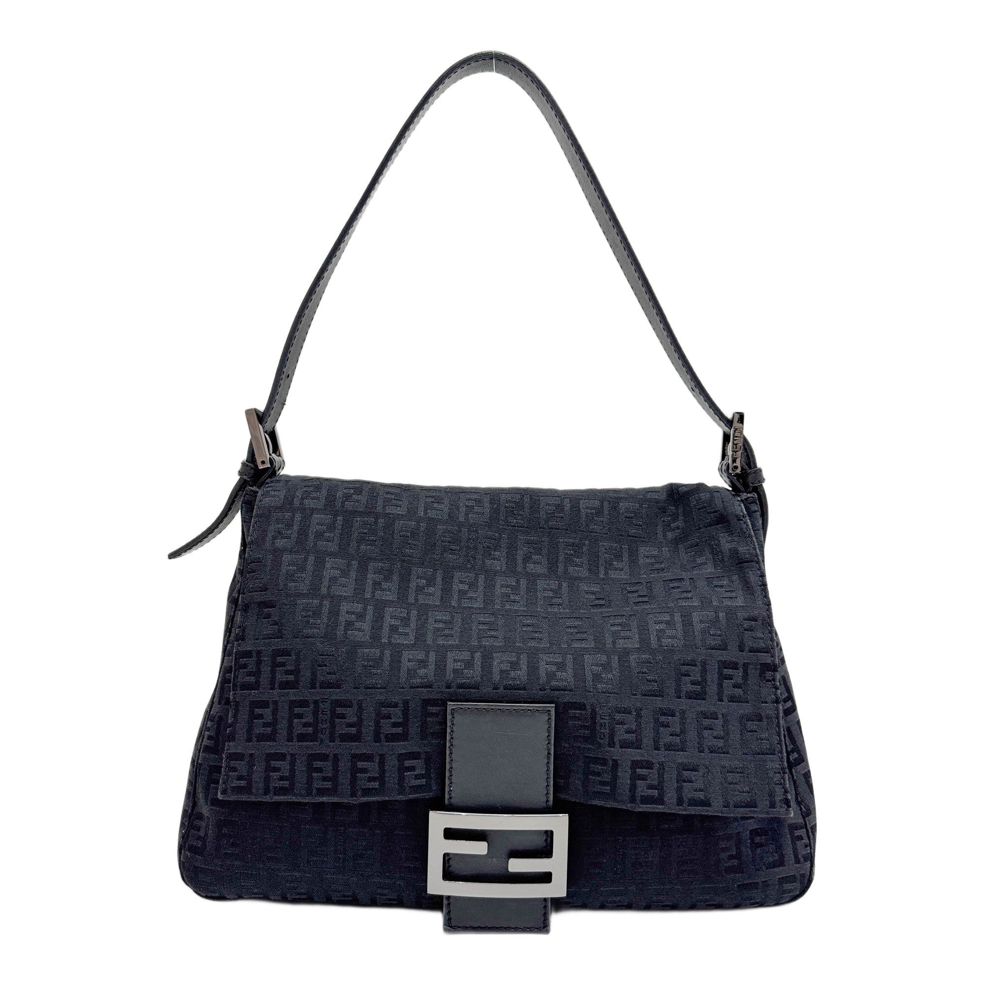 Mamma Baguette Black Zucchino Canvas Shoulder Bag