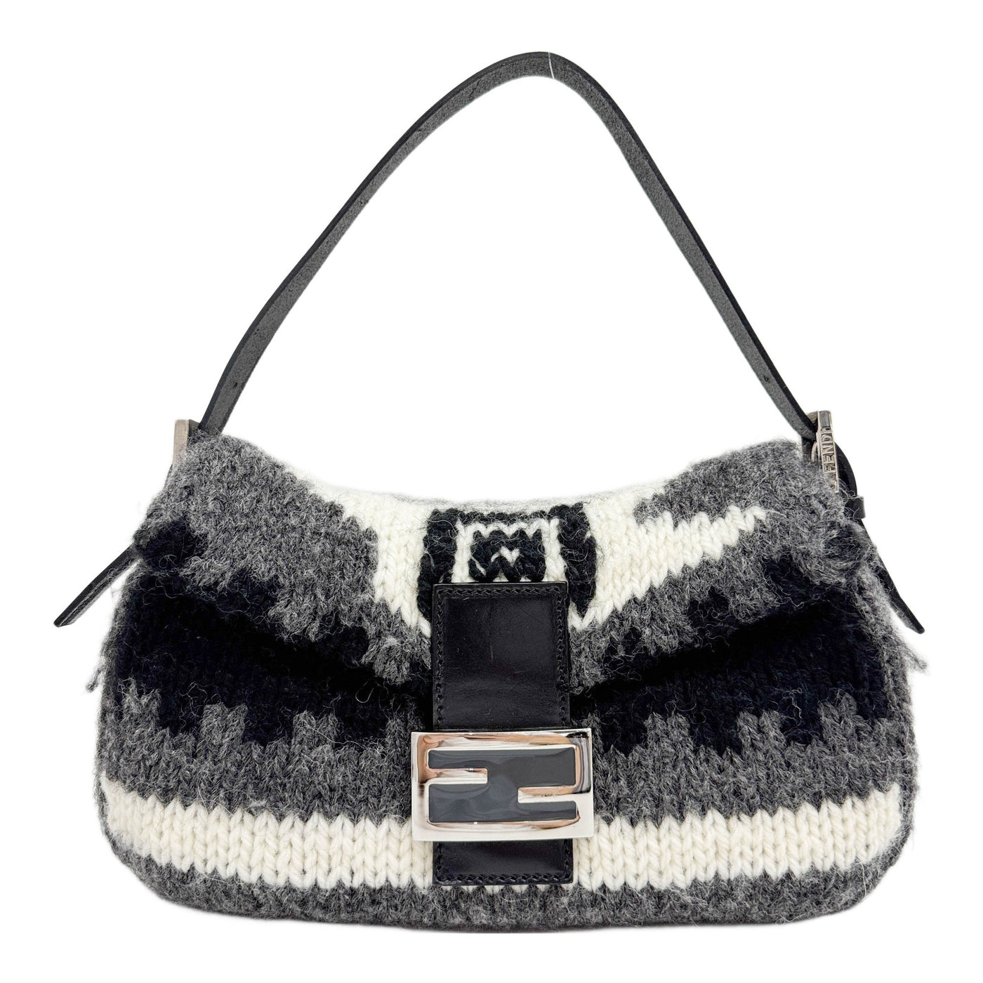 Baguette Multicolor Nordic Pattern Knit Wool Shoulder Bag