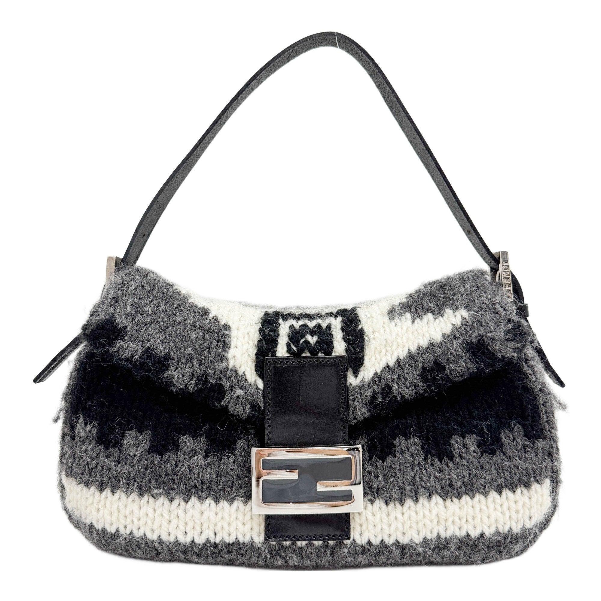 Baguette Multicolor Nordic Pattern Knit Wool Shoulder Bag