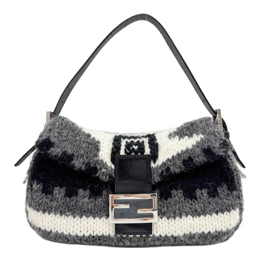 Baguette Multicolor Nordic Pattern Knit Wool Shoulder Bag