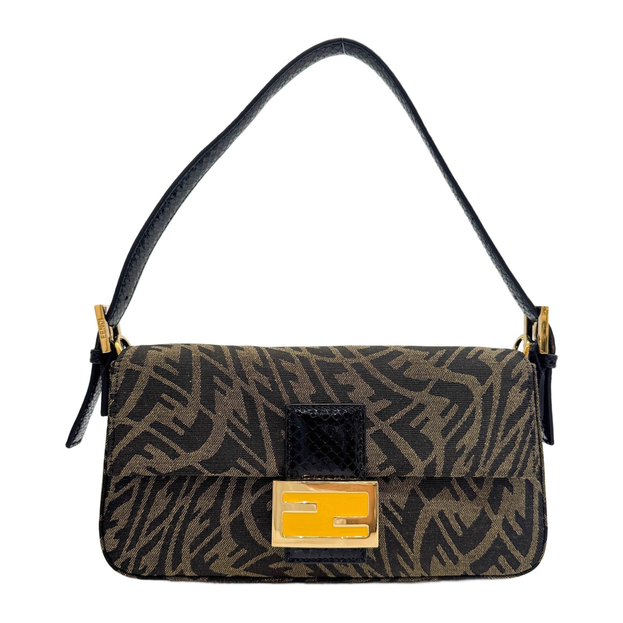 Fendi x Sarah Coleman Baguette FF Vertigo Brown Monogram Canvas Shoulder Bag