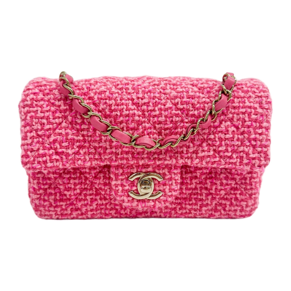 Rectangular Mini Classic Flap 2021-2026 Pink Tweed Shoulder Bag