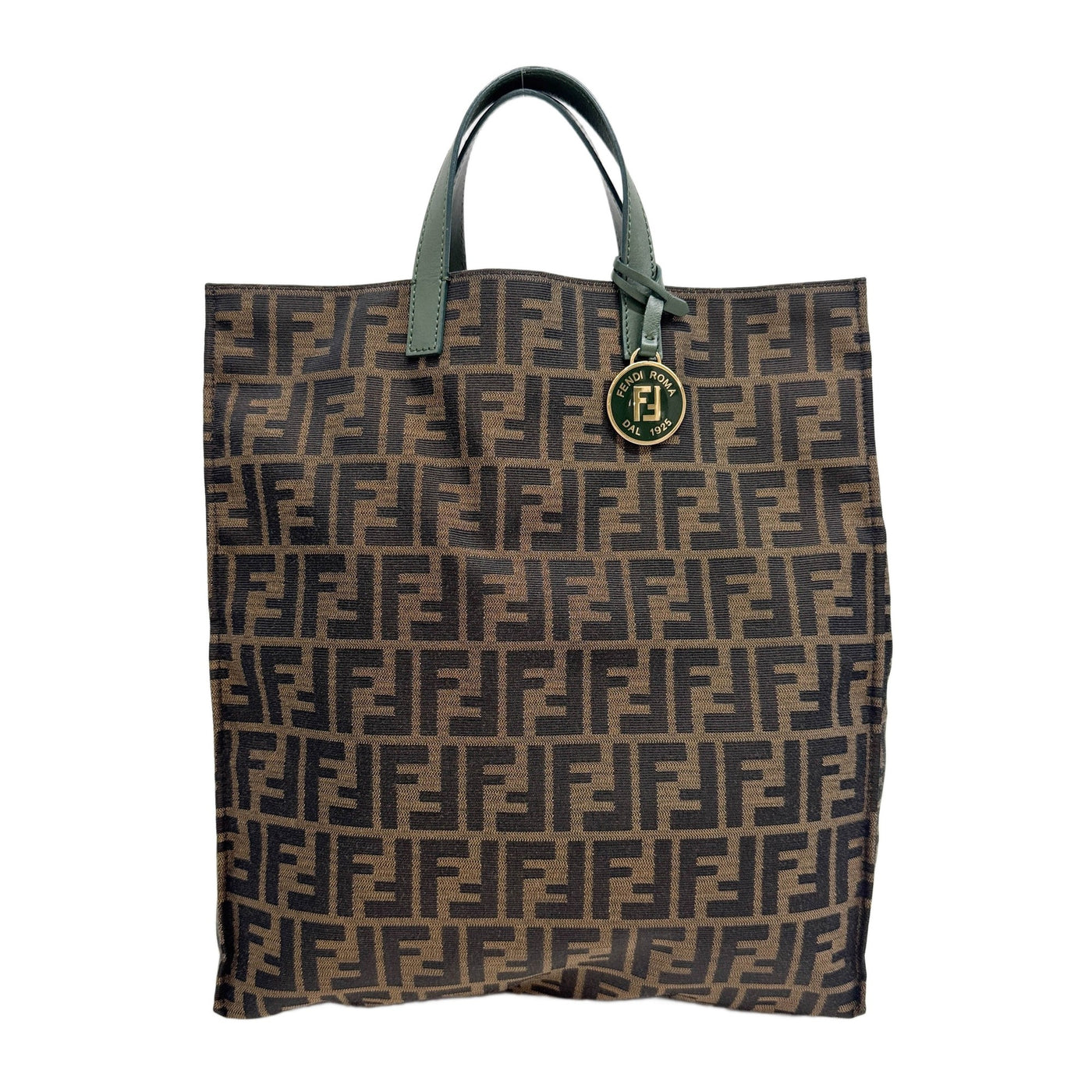Green Handle Brown Zucca Canvas Vertical Shopping Tote