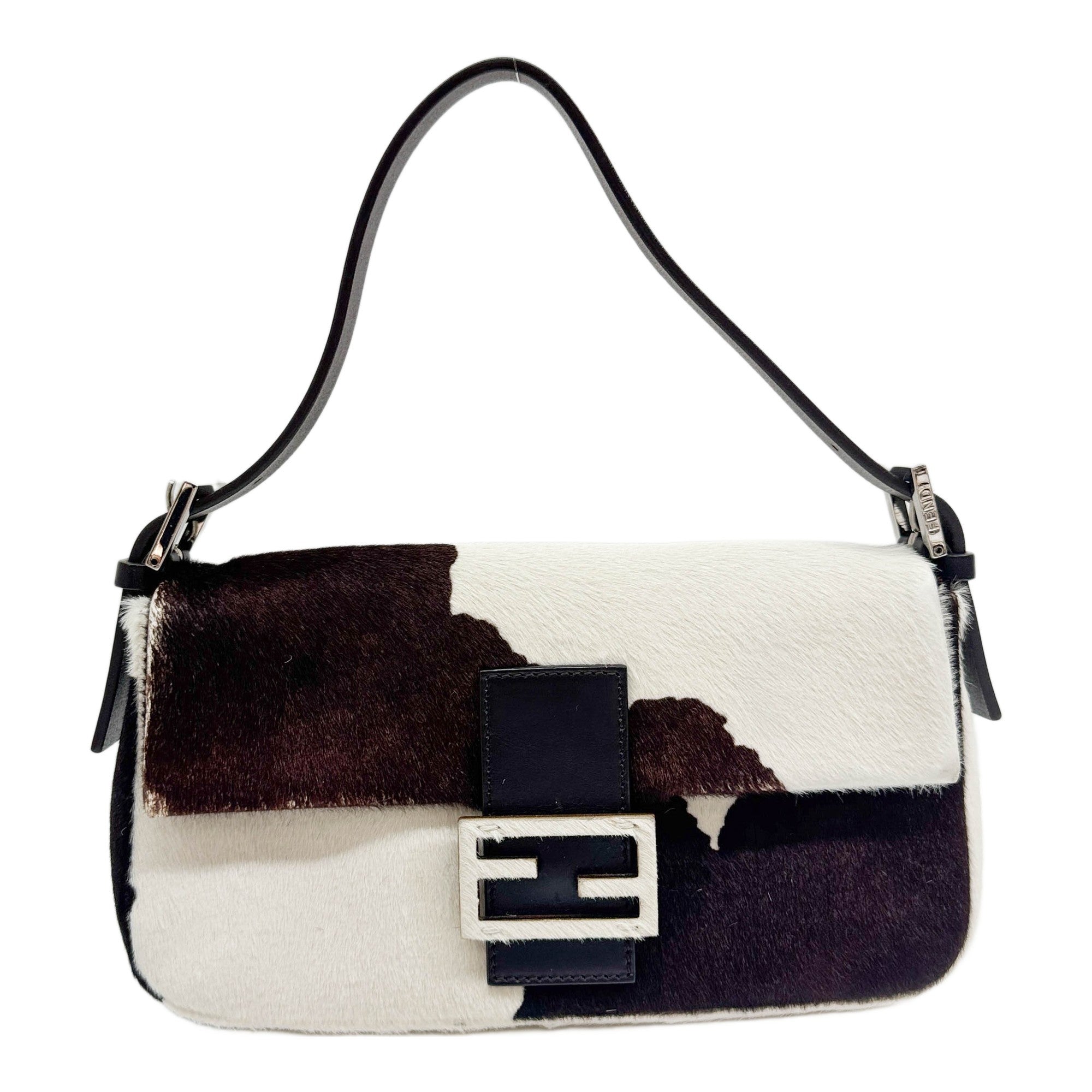 Baguette Brown & White Cow Print Pony Hair Shoulder Bag