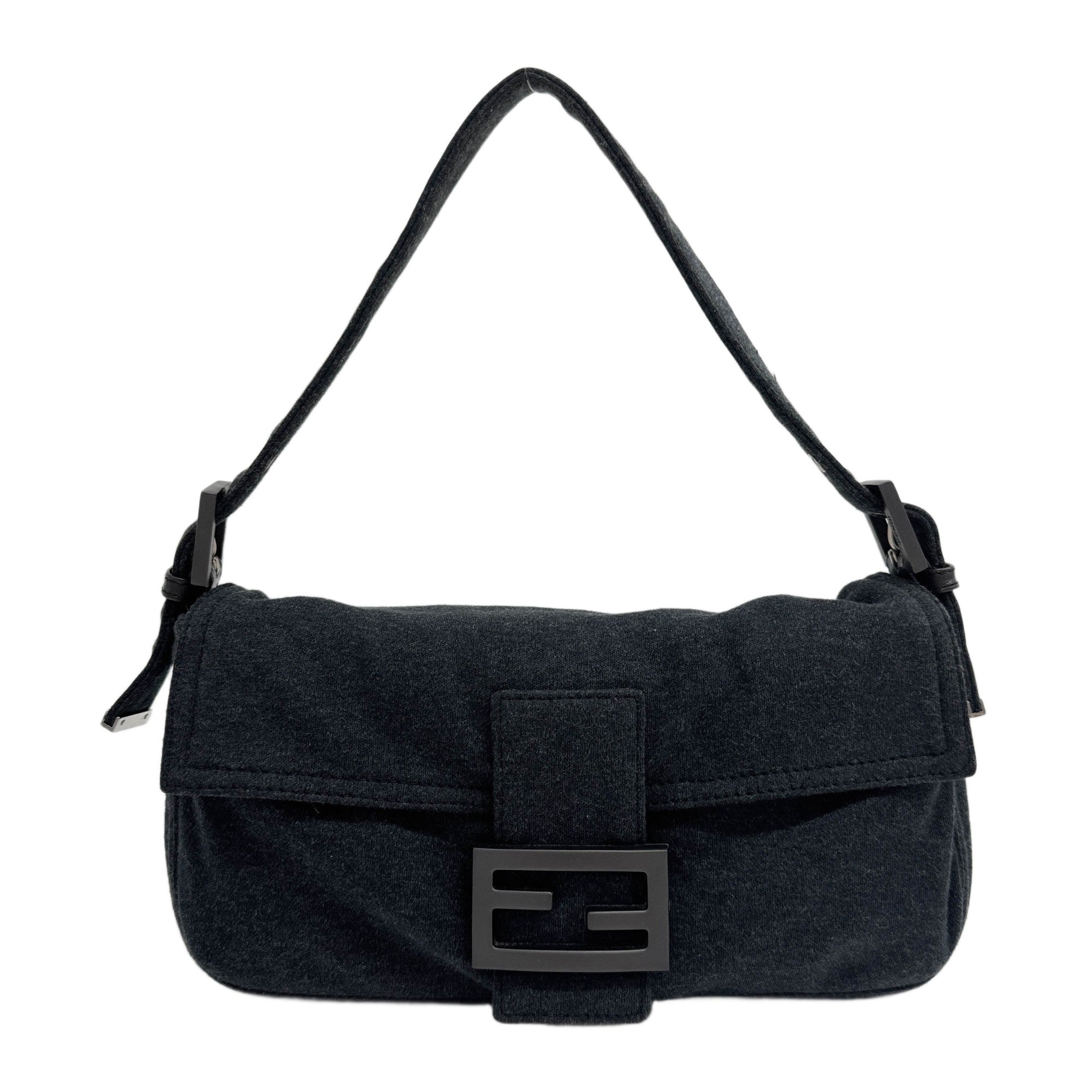 Baguette Charcoal Hardware Grey Cotton Shoulder Bag