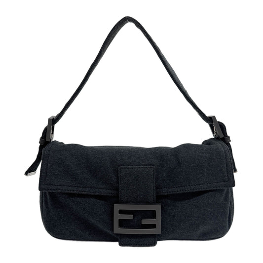 Baguette Charcoal Hardware Grey Cotton Shoulder Bag