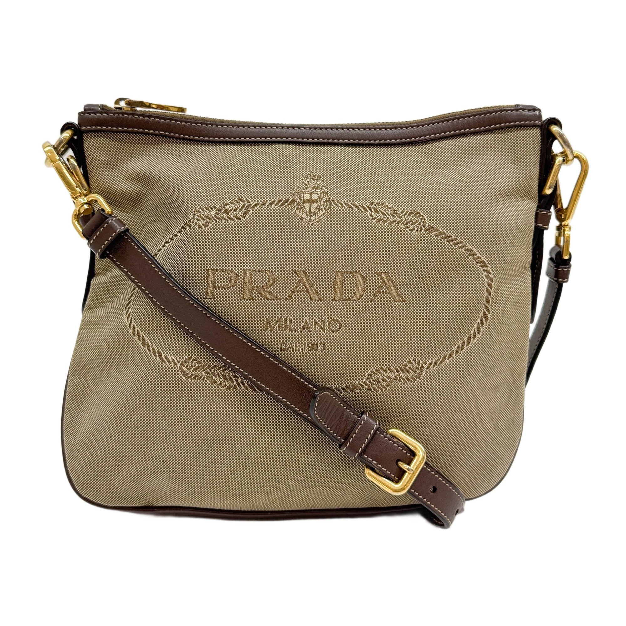 Brown Cotton Satchel Crossbody Bag