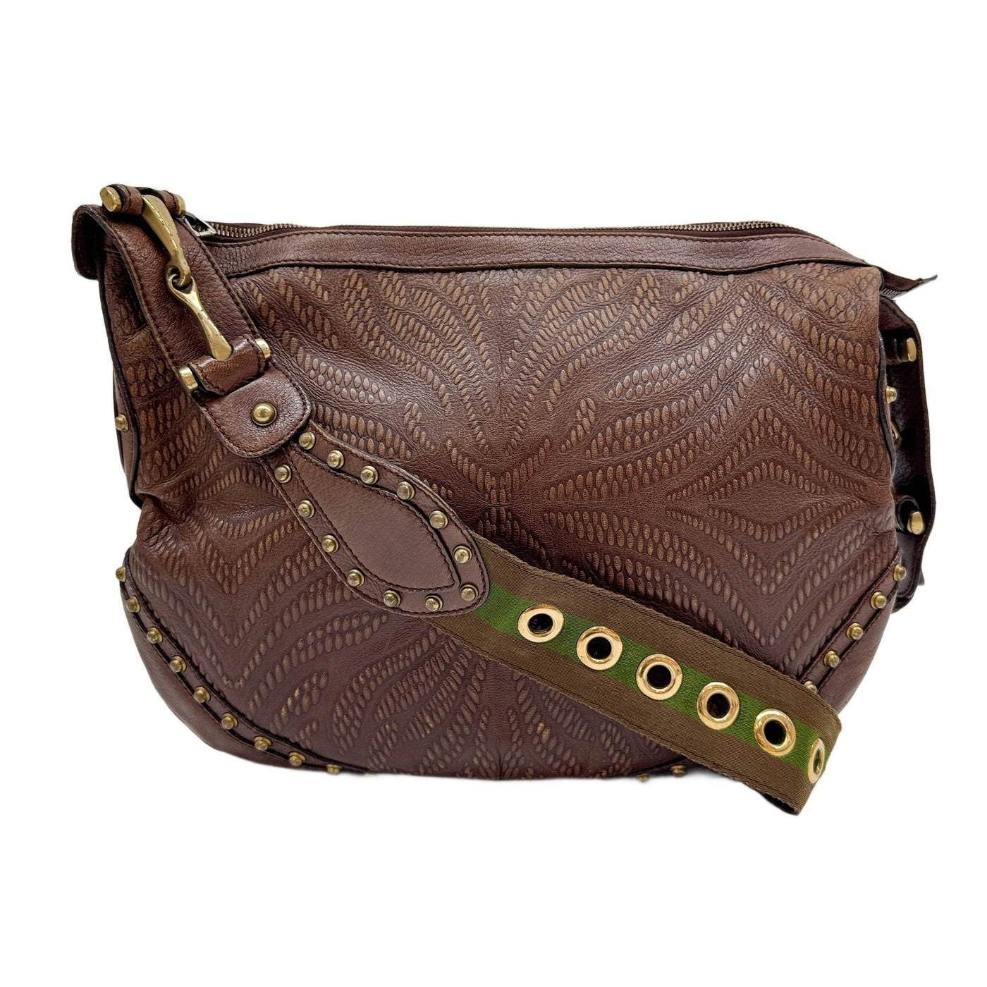Studded Pelham Chestnut Brown Leather Shoulder Bag