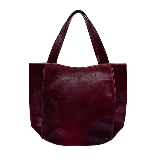 Bordeaux Red Pony Hair Shoulder Tote Bag