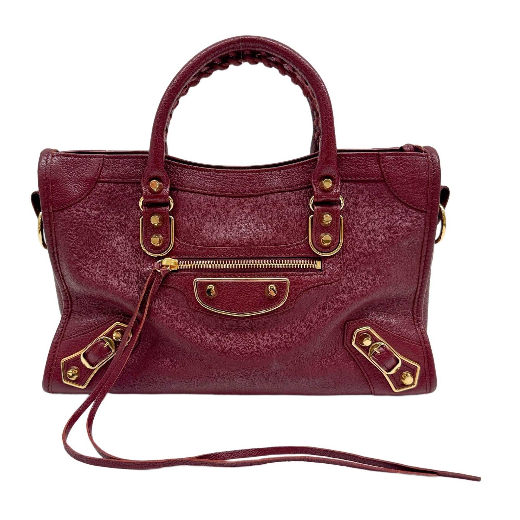 Mini City Metallic Edge Garnet Red Leather Two Way Bag
