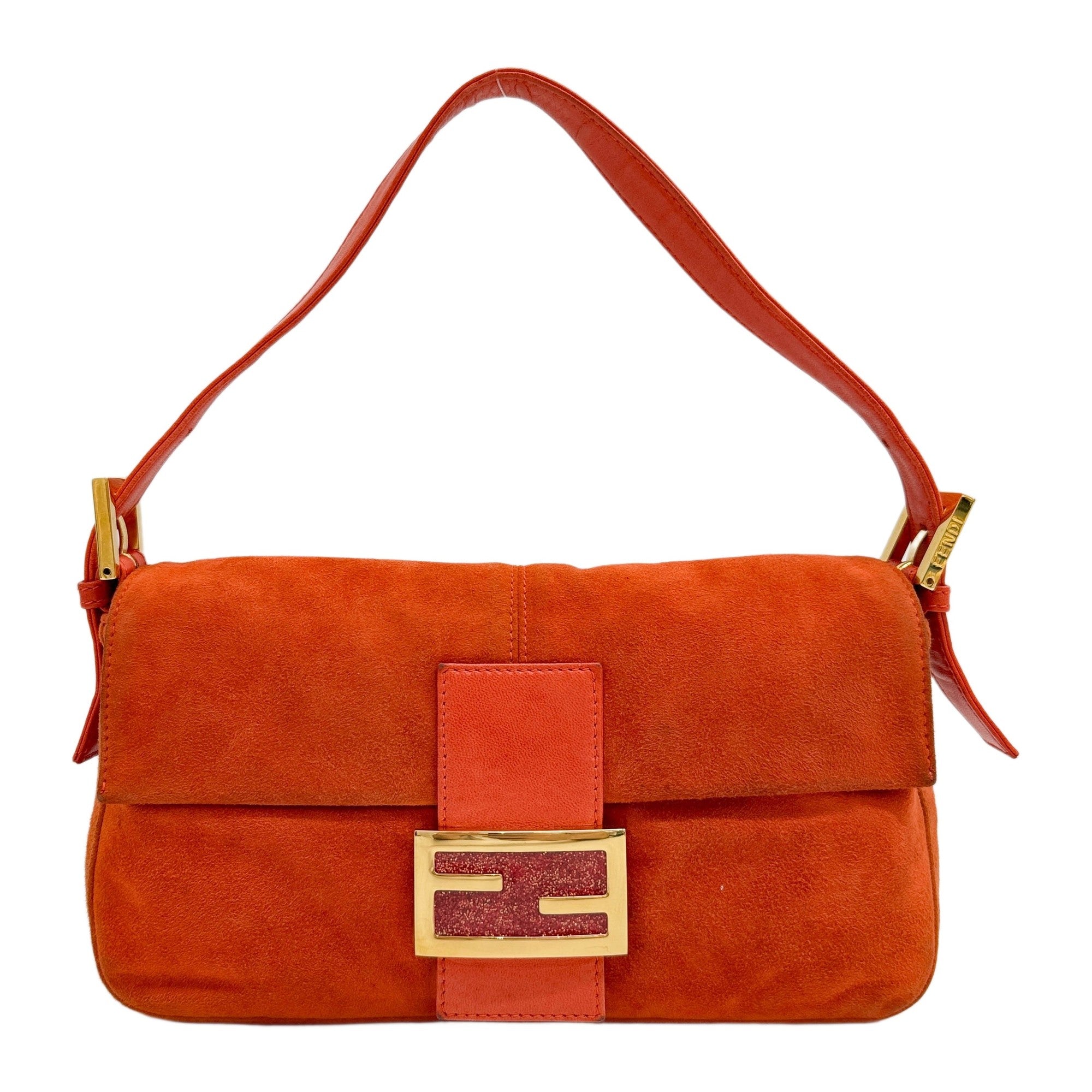 Baguette Orange Suede Shoulder Bag