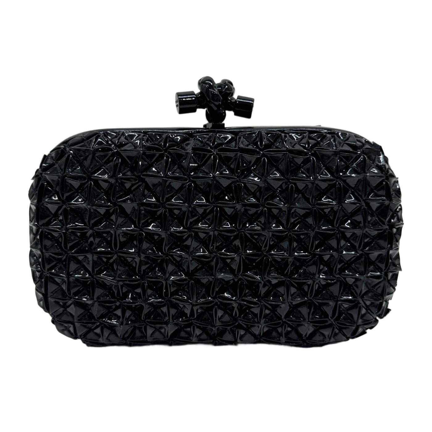 Knot Geometric Black Leather Clutch Bag