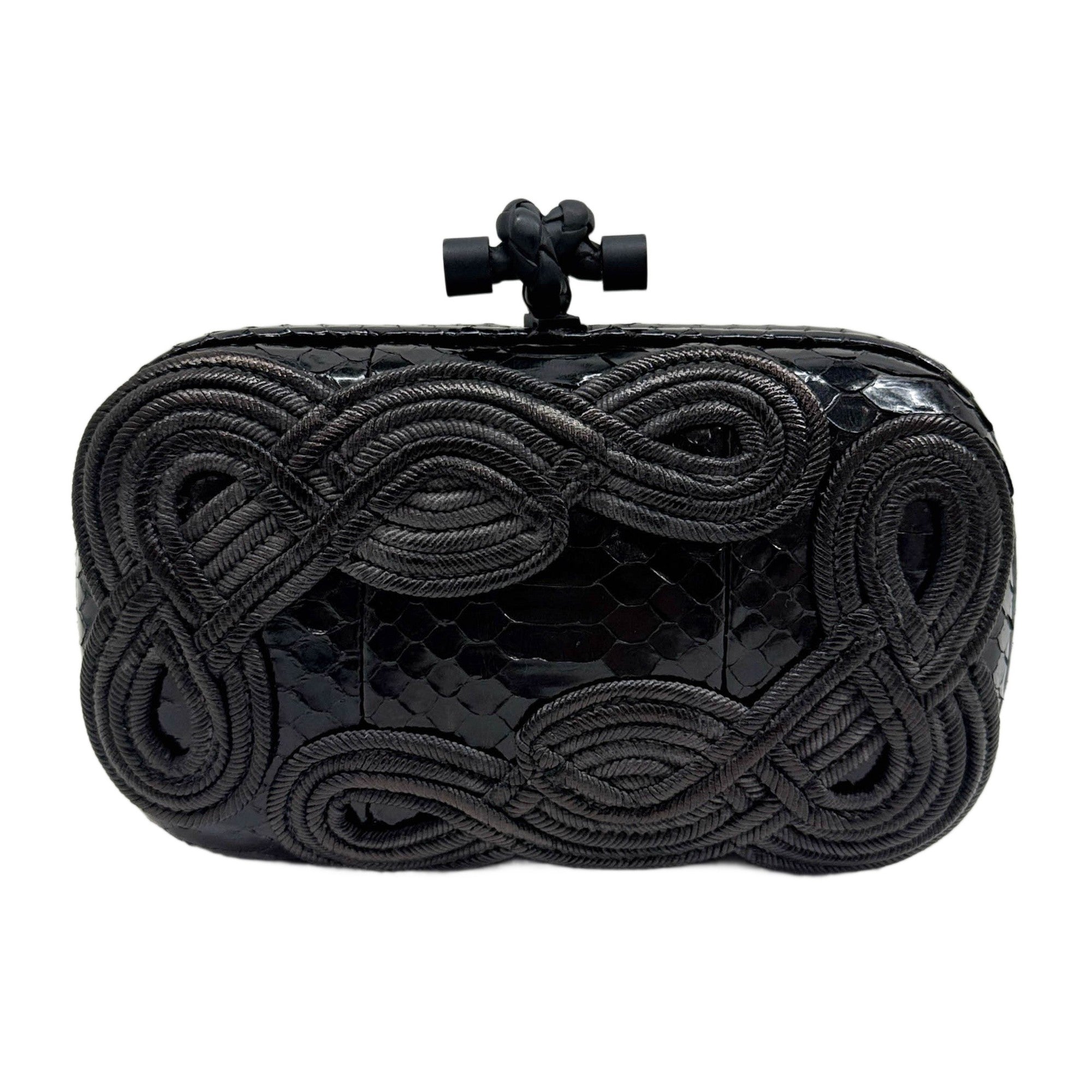 Knot Passamanderia Black Python Embossed Leather Clutch Bag