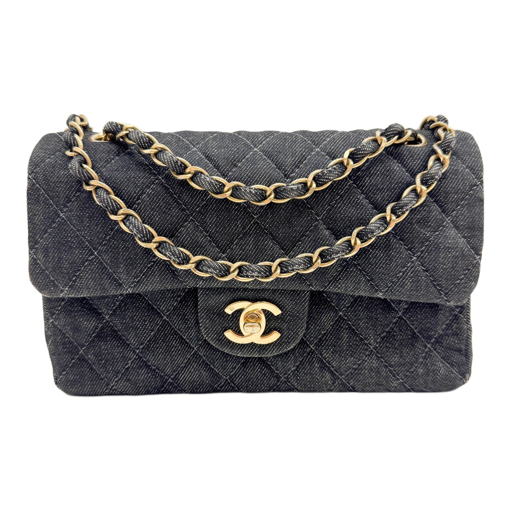 Small Classic Double Flap 1997-1999 Matelasse Black Denim Shoulder Bag