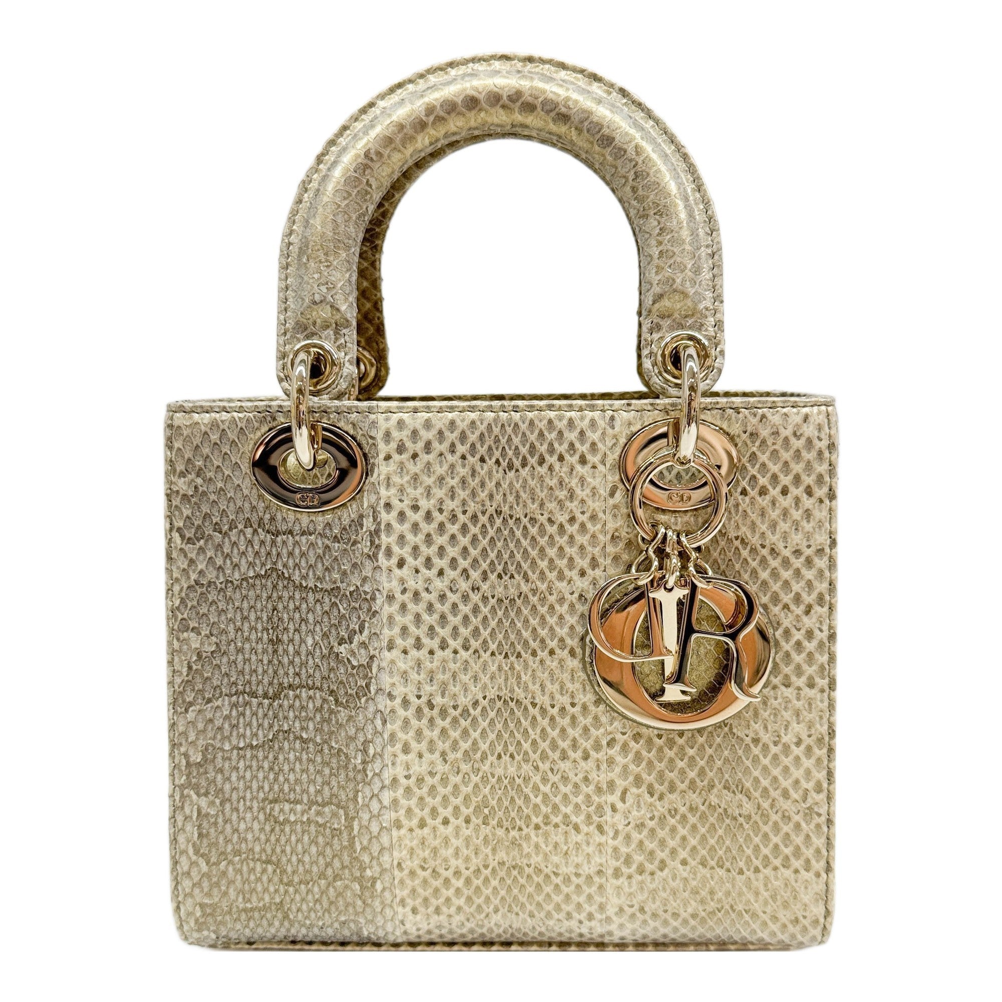 Small Lady Dior Gold Metallic Gradient Gold Embossed Python Leather Hand Bag