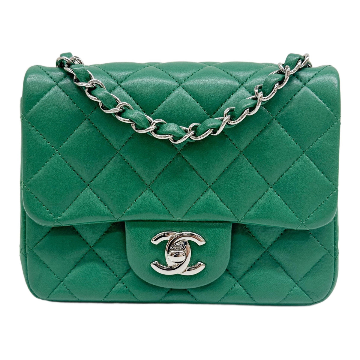 Square Mini Classic Flap 2016-2017 Matelasse Green Leather Shoulder Bag