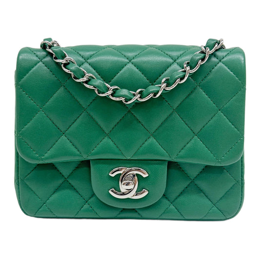 Square Mini Classic Flap 2016-2017 Matelasse Green Leather Shoulder Bag