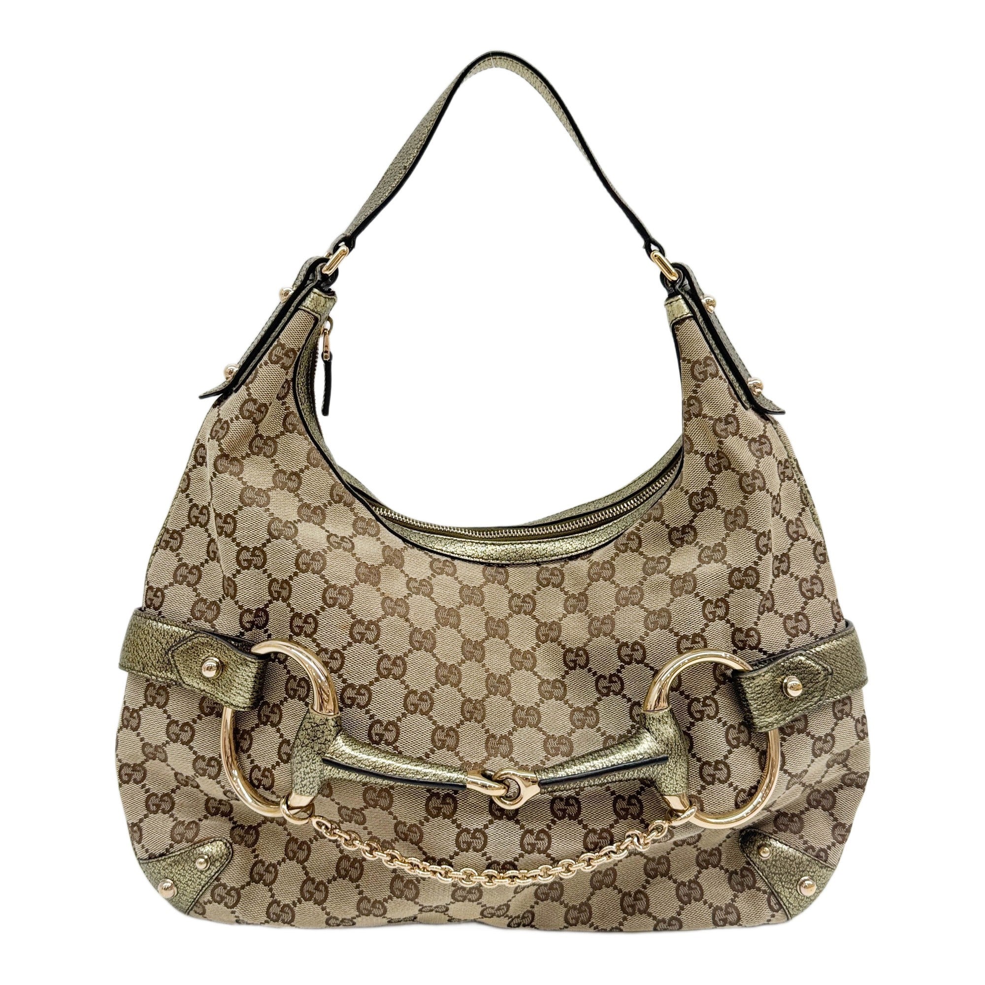 Horsebit Gold GG Beaded Canvas Shoulder Bag